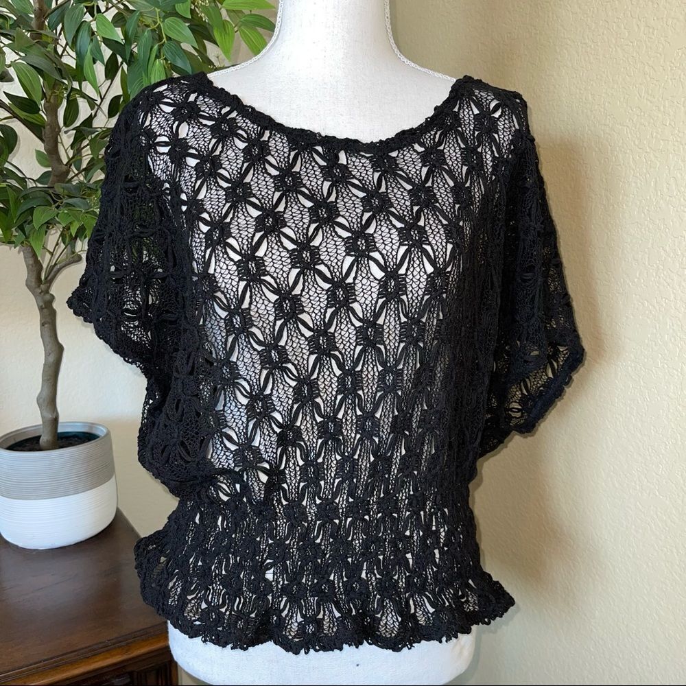 Free People Black Crochet Dolman Cinched Top Blouse Shirt XS